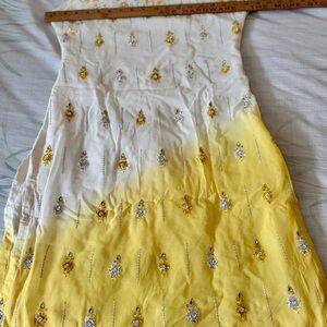 Elegant Yellow and White Embellished Skirt